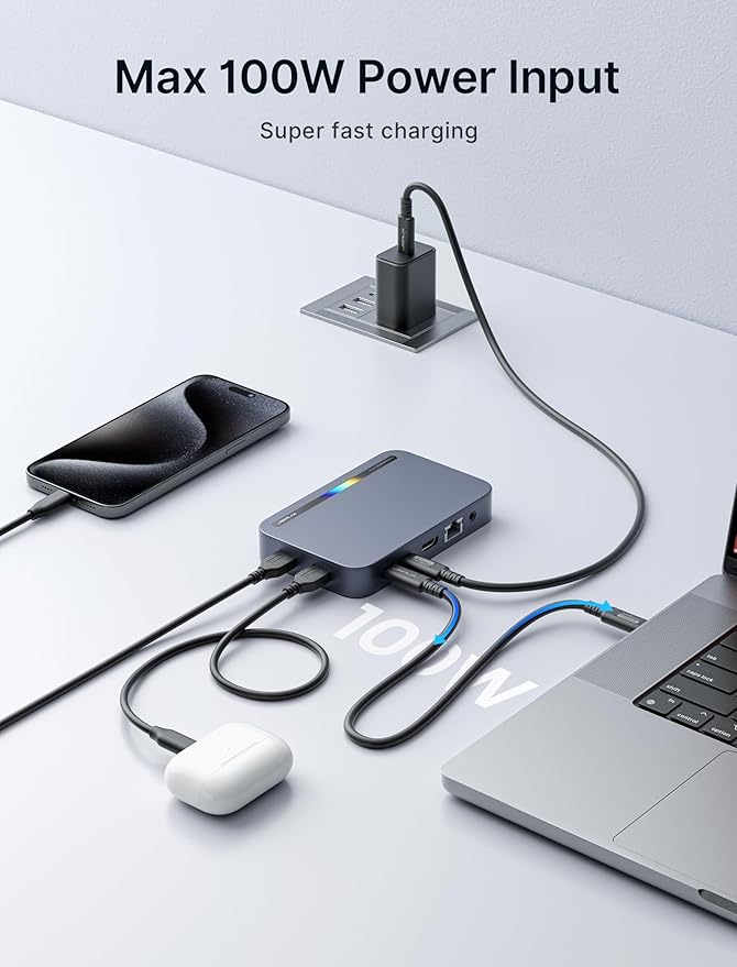 JSAUX Laptop USB C Docking Station 10 in 1 USB C Hub with 4K@60hz HDMI 100W PD USB A&ampC 3.0 1000Mbps Ethernet SD/TF Audio for HP/MacBook/Dell/Lenovo etc