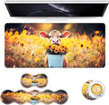 Keyboard Mouse Pad Set Extended Gaming Mouse Pad+Ergonomics Keyboard Wrist Rest Support Memory Foam Easy Typing Pain Relief 4Pcs XL Ultra Thick Desk MatCalf Sunflower Field