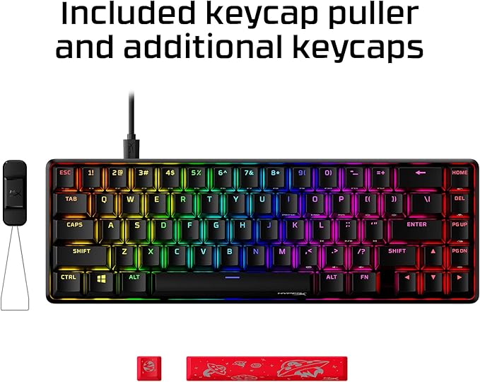 HyperX Alloy Origins 65 - Full Size Mechanical Gaming Keyboard Red Switch RGB LED Backlit Double Shot PBT Keycaps Computer Gamer Wired Linear Keyboard for PC Xbox PlayStation Black (Renewed)