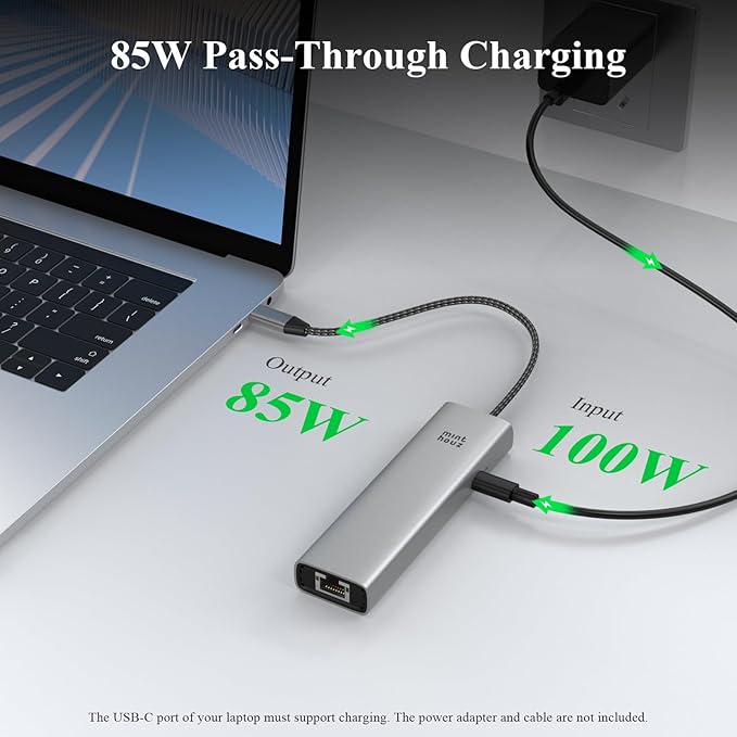 Minthouz 6-in-1 USB C Hub 4K@60Hz HDMI 100W PD Charging 5Gbps USB-C/A Ports 1000Mbps Ethernet Compatible with MacBook Neo M1/M2/M3 Surface HP Lenovo Laptops
