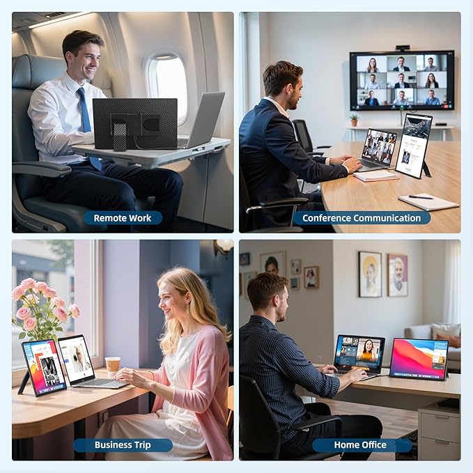 Portable Monitor 16 Inch 1200P FHD Laptop Screen Extender Dual Monitor 360° Rotating Detachable Stand Plug n Play Ultra Slim Zero Frame Travel Portable Screen for Laptop/PC/Mac/Windows/PS5