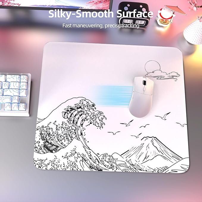 Attack Shark CM05 Contour Glass Gaming MousepadNano-Micro-Etched TextureSmooth Glass SurfaceHigh AccuracyFast-MovingAnti-Scratch PU Leather Super Non-Slip BaseLarge Size(450×400mm)White Waves