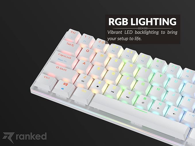 Ranked G65 Guardian 65% | Full Aluminum Frame | Ultra Slim Hot Swappable Mechanical Gaming Keyboard | 68 Keys Multi Color RGB LED Backlit for PC/Mac Gamer (White Gateron Low Profile Brown)