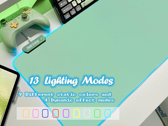 JMIYAV Green RGB Gaming Mouse Pad 31.5x12 Inch PC XL Large Glowing Led Light Up Desk Pad Non-Slip Rubber Base Computer Cute Mousepad Mat Desk Accessories Gaming Setup