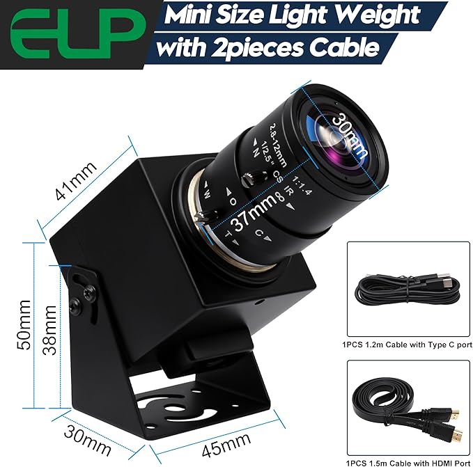 ELP 4K HDMI USB Camera - 2.8-12mm 4X Zoom Webcam With Manual Adjustment for Computer TV Projector Monitor
