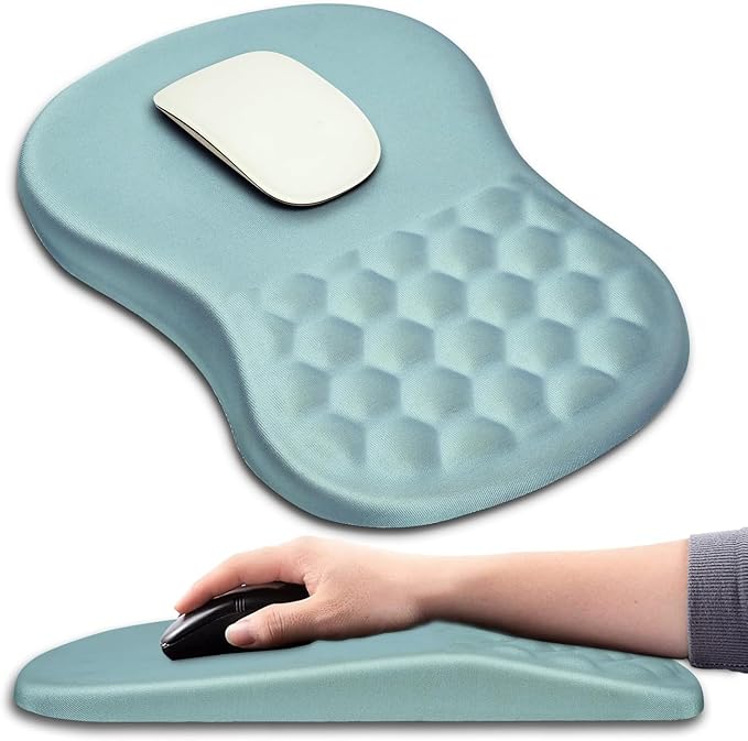 Hokafenle Ergonomic Mouse Pad Wrist Support with Massage Design Wrist Rest Pain Relief Mousepad with Memory Foam&ampNon-Slip PU Base Mouse Pads for Wireless Mouse &amp Desk (12x8 inchLight Blue)