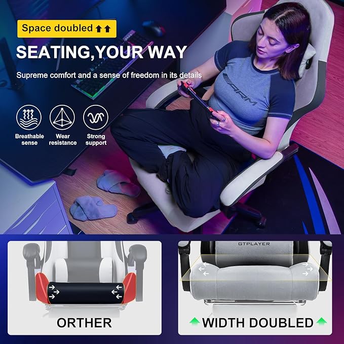 GTPLAYER Gaming Chair Computer Office Chair with Pocket Spring Cushion Linkage Armrests and Footrest High Back Ergonomic Computer Chair with Lumbar Support Task Chair with Footrest