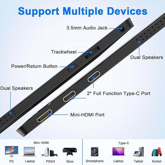 KYY Portable Monitor for Laptop 14 FHD 1080P Travel Monitor USB-C &amp HDMI Computer Gaming Screen with VESA Mount &amp Smart Cover Dual Speakers for Mac PC Phone Xbox PS5 Switch