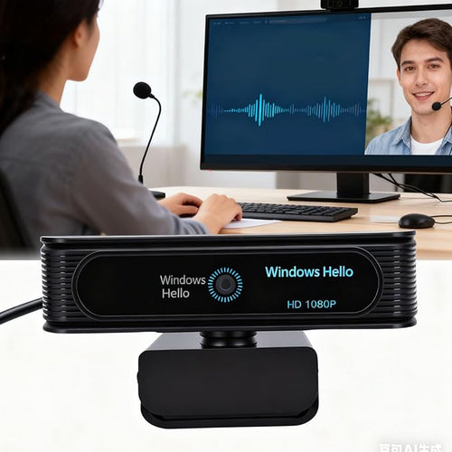 1080P FHD Facial Recognition Webcam 120 Wide Angle Lens with Built in Mic Auto Light Correction Fixed Focus Plug and Play USB Webcam