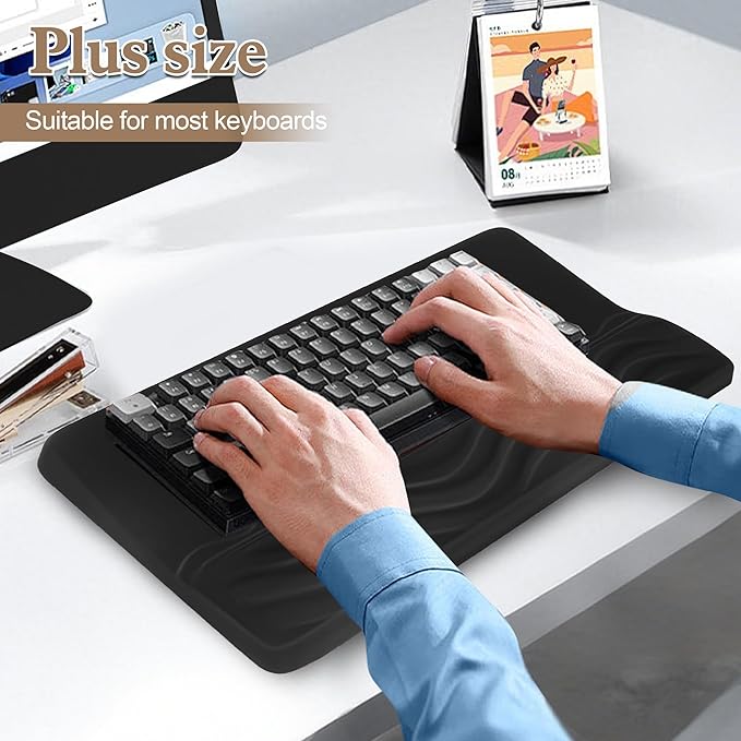 HONGZHONG Keyboard Stand with Wrist Rest Extra Large Computer Wrist Support Pad Comfy Ergonomic Keyboard Riser Holder for Relieve Hand Pain Black (Wave Type)