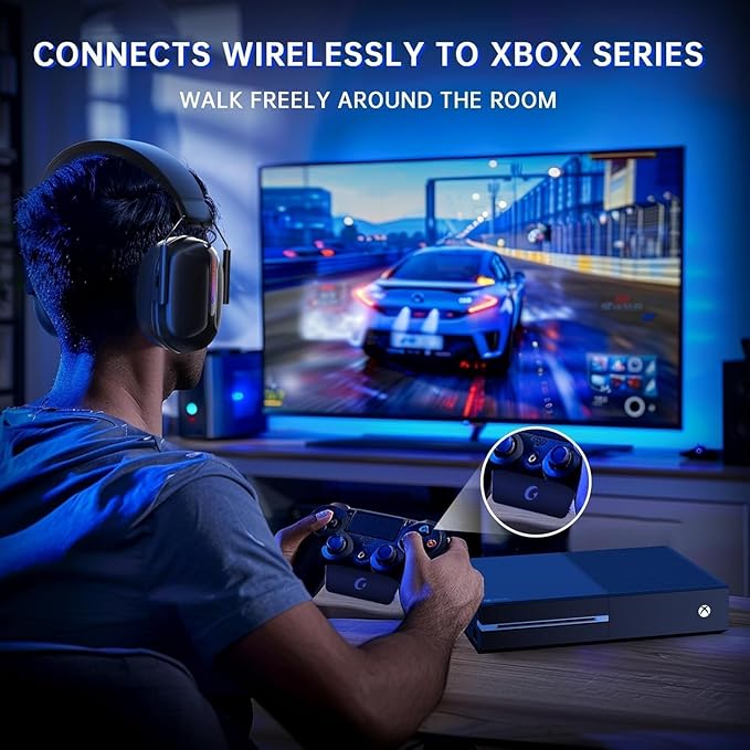 RYR Wireless Gaming Headset for Xbox Series X|S Xbox One PC PS4/5 Mac Switch Mobile 3D Surround Sound Bluetooth 5.3 60H Battery Gaming Headphones with Detachable Noise Canceling Mic-Black