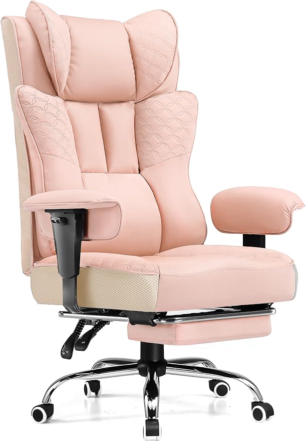 GTPLAYER Big and Tall Office Chair 400LBS Wide Ergonomic Gaming Chair with Deluxe Embossing Designed Leather with Foot Rest150°Reclining Adjustable Soft Armrests Pocket Spring Back Support and Pillow