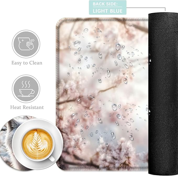 Keyboard Mouse Pad Set Extended Gaming Mouse Pad+Ergonomics Keyboard Wrist Rest Support Memory Foam Easy Typing Pain Relief 4Pcs XL Ultra Thick Desk MatWolf and Cherry Blossoms