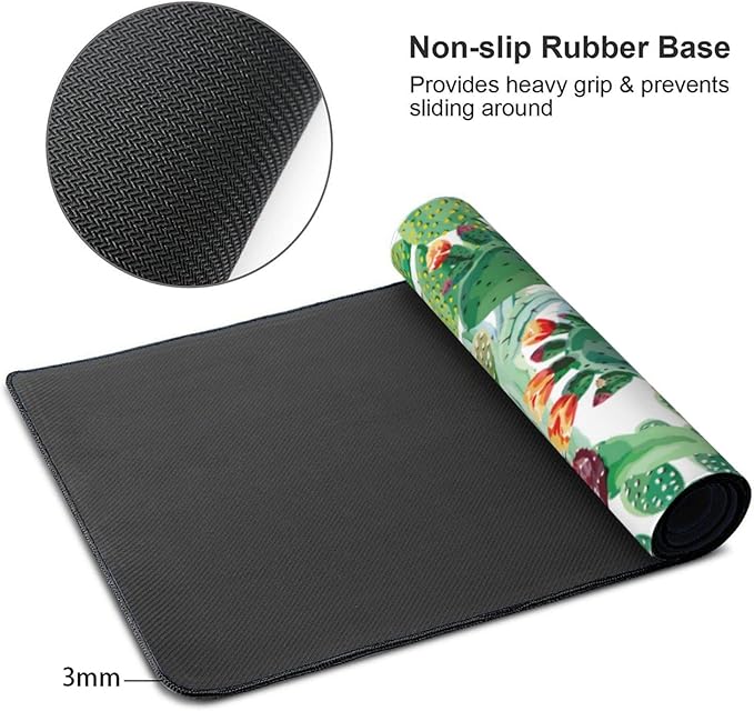 Cactus Plant Large Mouse Pad Gaming Mousepad with Wrist Support Rubber Computer Keyboard Mat for Desk Laptop Non-Slip Full Deskmat Protector Waterproof Writing Pad Office Home 16x35.5 in