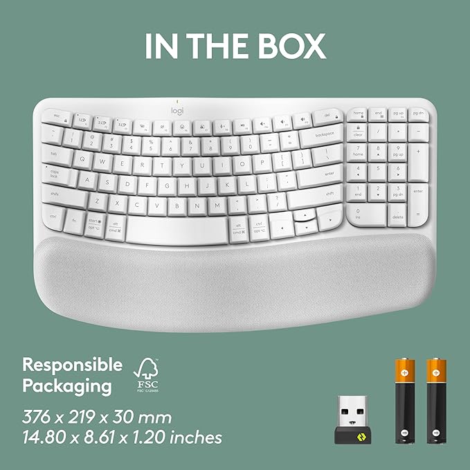 Logitech Wave Keys Wireless Ergonomic Keyboard with Cushioned Palm Rest Comfortable Natural Typing Easy-Switch Bluetooth Logi Bolt Receiver for Multi-OS Windows/Mac - Off White