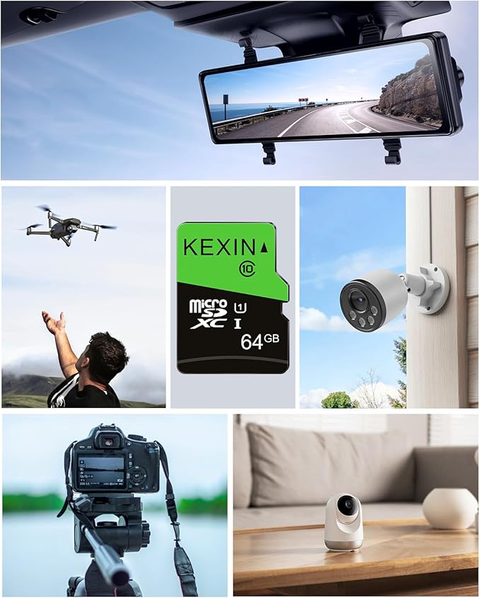 KEXIN 64GB Micro SD Card 3 Pack with SD Adapter microSDXC Memory Card UHS-I C10 U1 Micro SD Card Full HD High Speed TF Card for Tablet Action Camera Dash Cam Drone Game Console 64 G 3 Pack