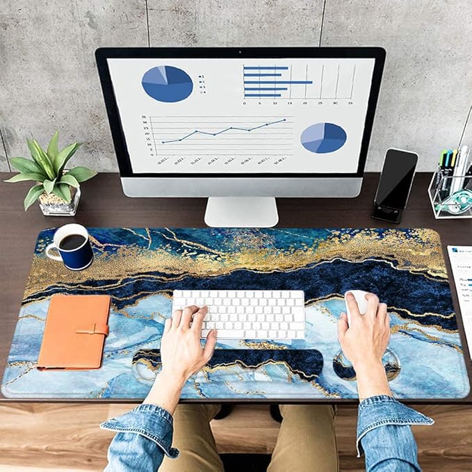 LATEEFAH Large Mouse Pad and Keyboard Wrist Rest Desk Pad for Keyboard and Mouse Extended Gaming Mouse Pad with Wrist Support Waterproof Non-Slip Desk Mouse Mat for Office Home