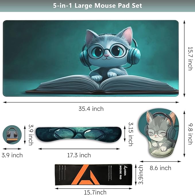 AQQA Mouse Pad SetErgonomic Mouse Pad with Wrist RestComfortable Mousepad with Smooth Wrist Support Surface and Non-Slip PU Base forHome Office Desk Accessories Decor SuppliesCute Cat