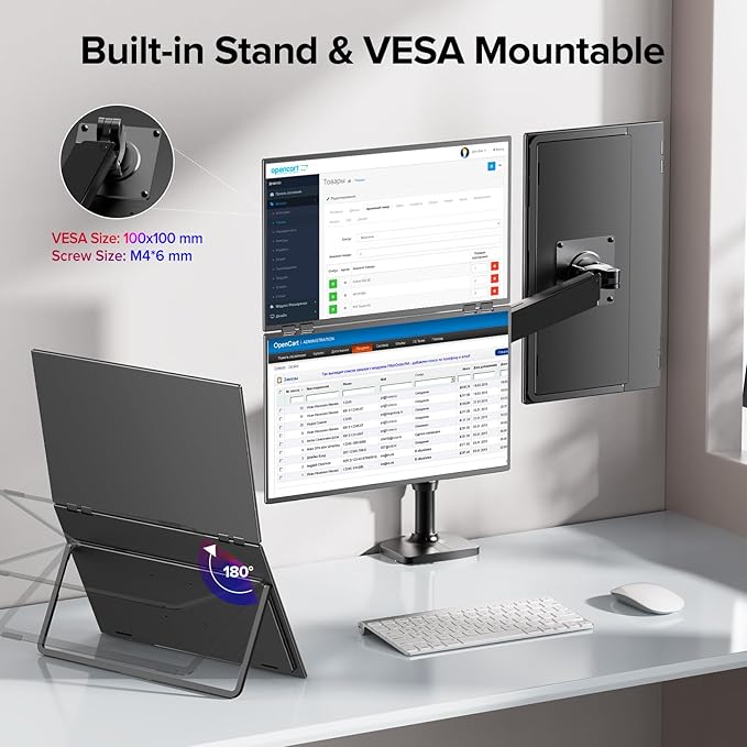 UPERFECT Delta 23.8 100Hz Portable Dual Monitor for Laptop Screen Extender 1080P HDR 360° Folding Stacked Triple Monitor with Stand &amp VESA for Laptop PC Phone Game Console (No Driver Needed)