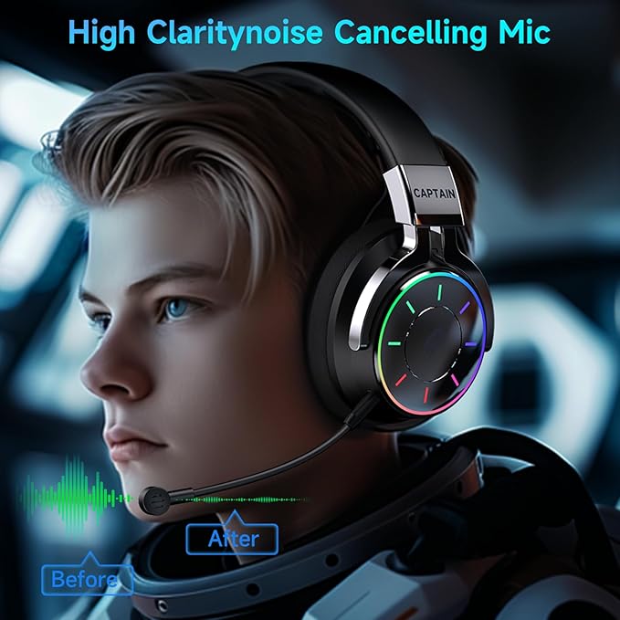 COOLV 2.4GHz Wireless Gaming Headset for PS5 PC PS4 - RGB Light Gaming Headset 60 HR Battery 7.1 Surround Sound Bluetooth 5.4 Gaming Headphones with Mic