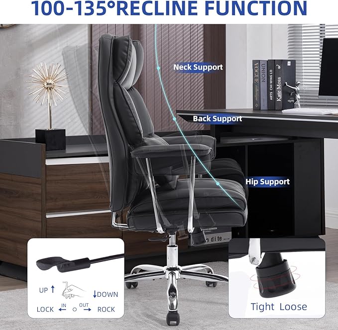 Big and Tall Office Chair 400lbs Wide Seat Executive Office Desk Chair High Back Computer Gaming ChairLumbar Support Computer Chair for Heavy PeopleBlack