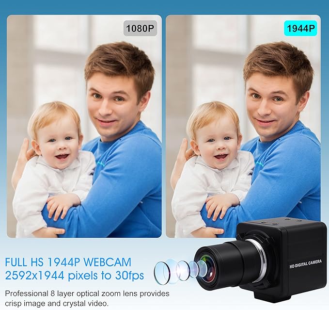 webcamera usb 5MP USB Camera with 2.8-12mm Varifocal Lens 4X Optical Zoom FHD 1944p Manual Focus UVC Compliant Webcam for PC Laptop Tablet