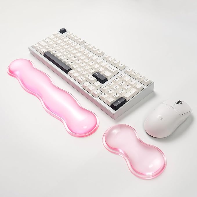 Ergonomic Silicone Gel Keyboard and Mouse Wrist Rest Set – Clear Wrist Rest for Keyboard 60%/68%/75% Comfort &amp Support for Typing and Gaming (Light Pink)