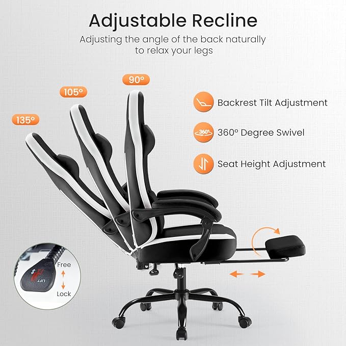 DUMOS Gaming Chair with Linkage Armrests Video Game Chairs with Pocket Spring Cushion Ergonomic Computer Silla Gamer Office Desk Chair with Footrest for Adults &amp Students Black