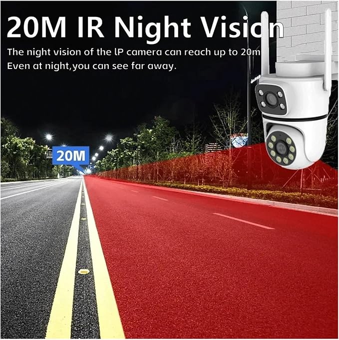 10MP Dual-Lens 5G WiFi Camera PTZ Outdoor 4K HD Dual Screen Home Security-Protection Camera Color Night Vision Surveillance(AU Plug10MP with 32G Card)