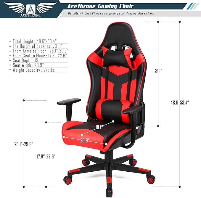 Gaming Chair High Back Computer Chair Ergonomic Video Game Chair with Headrest Lumbar Support Gaming Desk Chair Adjustable Height Swivel Racing Office Chair for Teens Adults