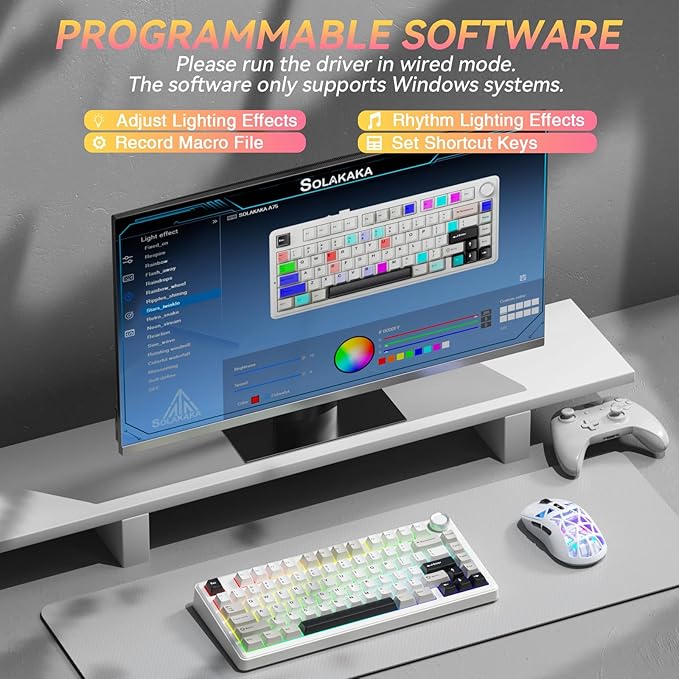 SOLAKAKA A75 75% Wireless Mechanical Keyboard Hot Swappable Gaming Keyboard with Multifunction Knob &amp RGB Gasket Mounted Creamy Keyboard PBT Keycaps Compact Layout for Win/Mac/PC