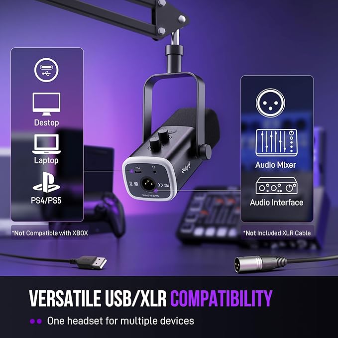 FIFINE XLR/USB Gaming Microphone Set and XLR CableDynamic PC Mic for Streaming PodcastingMicrophone Audio CableCompatible with Audio Mixer for Recording (AM8T+L9)