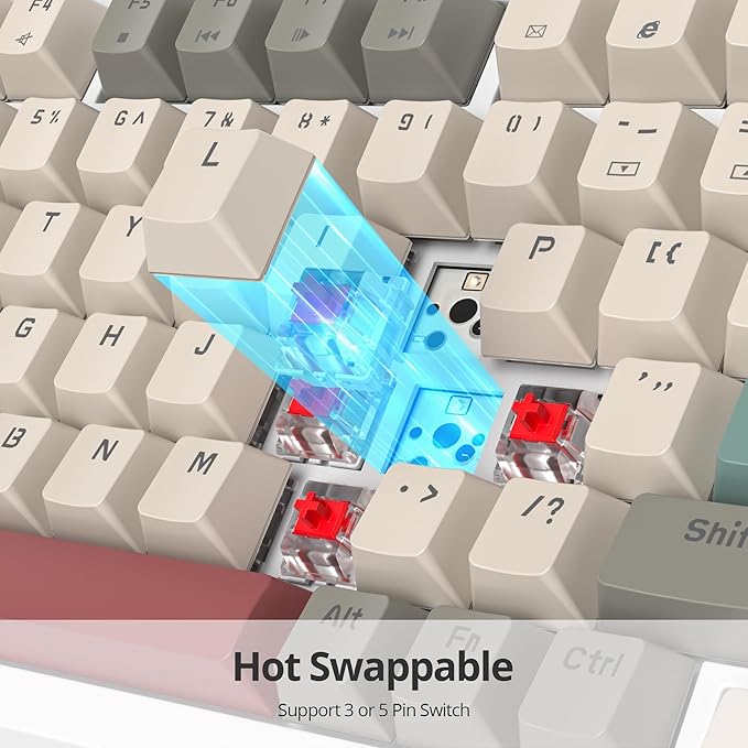 75% Wired Gaming Keyboard Hot Swappable Gasket Mount Red Switch RGB Backlit 82 Keys TKL Mechanical Keyboard NKRO Compact for PC Laptop Windows Gamer (Gray Rice)