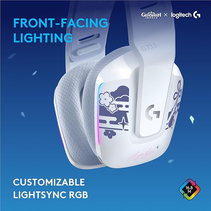 Logitech G733 Lightspeed RGB Wireless Gaming Headset with Suspension Headband Kamisato Ayaka Special Edition LIGHTSYNC RGB Blue Voce mic Technology and PRO-G Audio Drivers