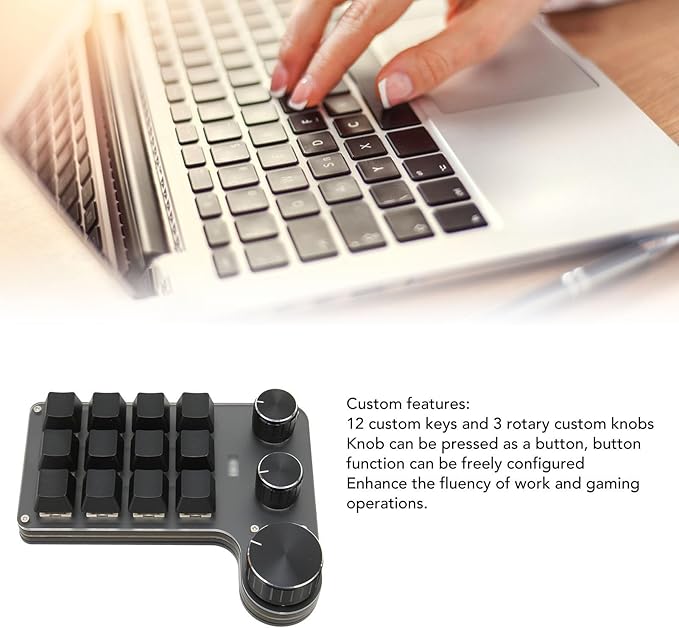 Zunate Mini Macro Mechanical Gaming Keyboard 12 Keys 3 Knobs One Handed USB PC Keypad Programmable Shortcut Custom Function Keyboard for Game Office (Wired USB)