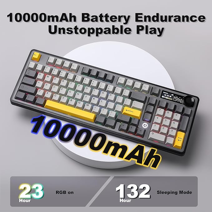 AJAZZ AK980 Wireless Keyboard with Smart Display &amp Knob98% Mechanical Keyboard Tri-Mode BT/2.4G/USB-C Hot Swappable PBT Keycaps with RGB Light for Win &amp Mac(BlackMurad Switch)