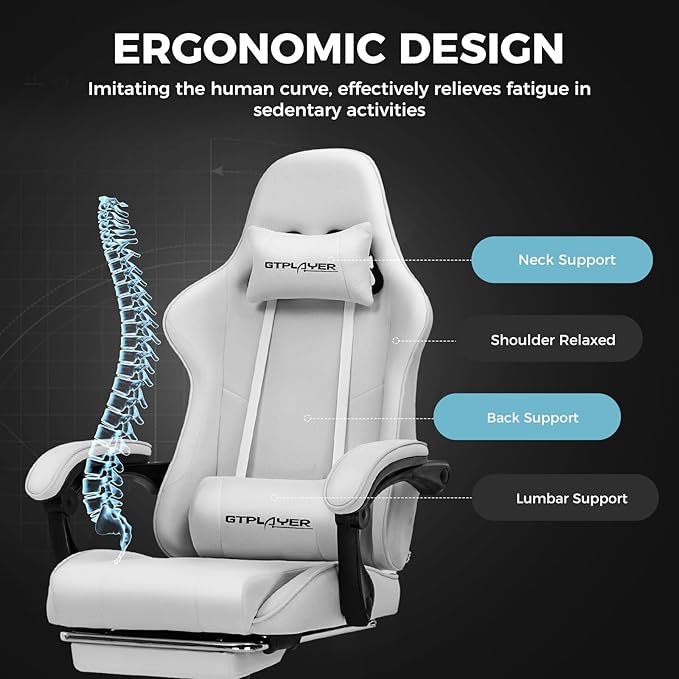 GTPLAYER Gaming Chair with Footrest Computer Chair with and Lumbar Support Height Adjustable Game Chair with 360°-Swivel Seat and Headrest and for Office or Gaming (All Light Gray-Fabric)