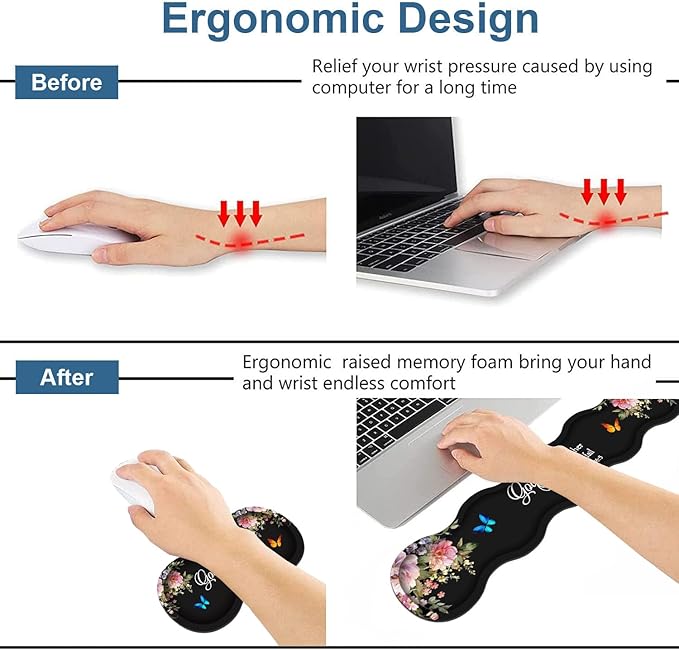 Ergonomic Keyboard Wrist Rest &amp Mouse Pad Wrist Rest Set Large XXL Gaming Desk Mat 31.5x 11.8 with Memory Foam Easy Typing Pain Relief for Office &amp Home Floral Quote Bible Verse Psalm 46: