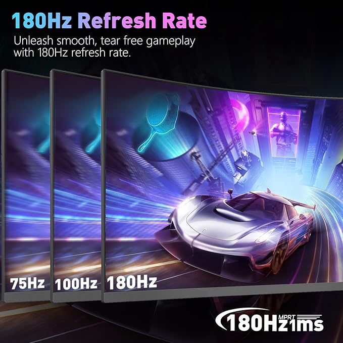 24 Inch Curved Gaming Monitor 180Hz FHD 1080P Compueter Monitor 1ms Response Time Ultra-Thin Built-in Speakers Low Latency VESA G-SYNC Compatible Perfect for Esports and Competitive Gaming