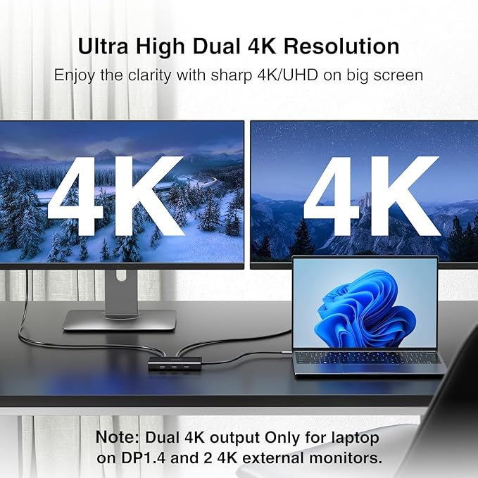 ABIWAZY USB C Docking Station Dual Monitor for HP Dell Lenovo Thinkpad Surface 8 in 1 Computer Multiple Monitor Hub Adapter to Dual 4K HDMIDisplayPortVGA 00W PD3 USB for Windows Laptops(Black)