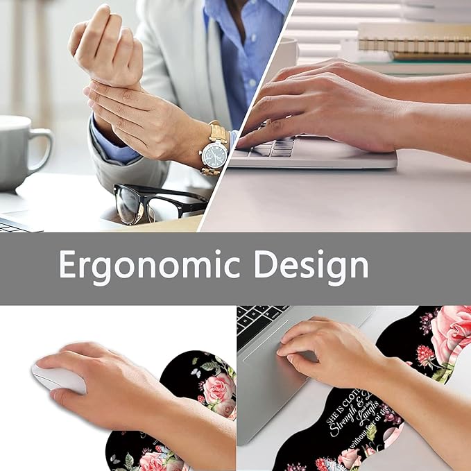 Large Gaming Mouse Pad + Keyboard Wrist Rest + Wrist Support + Coaster Set Memory Foam Ergonomic for Easy Typing XXL Extended Gaming Mouse Pad Table Pad - Proverbs 31:25 Flower