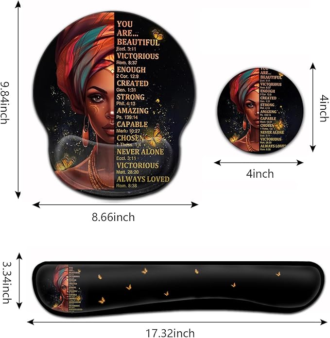 Ergonomic Gaming Mouse Pad Wrist Support and Memory Foam Keyboard Wrist Rest with Anti-Slip Base for Home Office Computer Desk Pad Gel Black Mouse Pad Easy Typing African American Women Black Girl