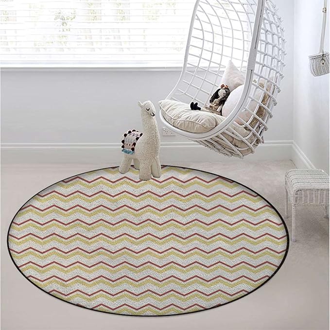 Aztec Round Rug Rugs Soft Non-Slip Circular Throw Rug Carpet for Shower Sink Powder Room Nursery Bedroom Table Waves Geometric Retro Style TilingMulticolor Diameter 60 in