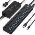AGEEN 16-Port USB 3.2 Gen 2 Hub 10Gbps High-Speed Aluminum Powered Hub with 96W Adapter Individual Switches &amp Surge Protection for PC/Laptop Flash Drive Printer Camera
