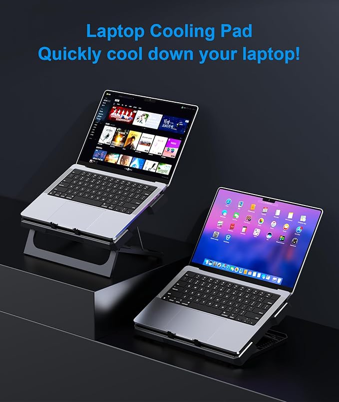 Laptop Cooling Pad Laptop Cooler with 6 Quiet Fans Up to 17.3 Inch Heavy Notebook Cooler Stand 8 Levels of Tilt Two Levels of Height Adjustable (Black)