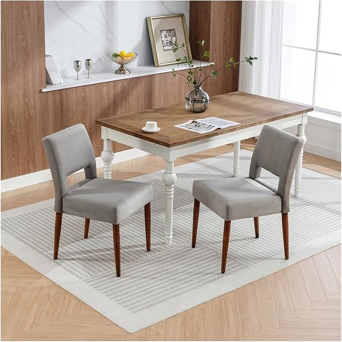 Adjustable Office Computer Chair with Armrest 1pcs Velvet Fabric Upholstered Dining Room Chairs Solid Wood Legs Home Furniture(Gray)