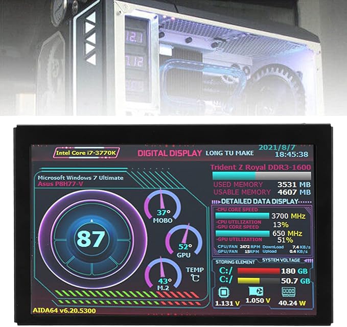 Sanpyl 5 Inch Computer Temp Monitor Display USB Mini Secondary Screen PC Sensor Panel CPU GPU Data Temperature Monitor for PC Computer Case