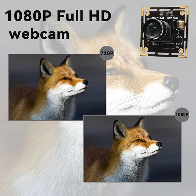 1080P Low Light USB Camera Module for Computer 2MP H.264 30fps Wide Angle Mini UVC USB2.0 Webcam Board with Microphone Embedded Industrial Camera Plug and Play for Windows Linux MacOS Raspberry Pi