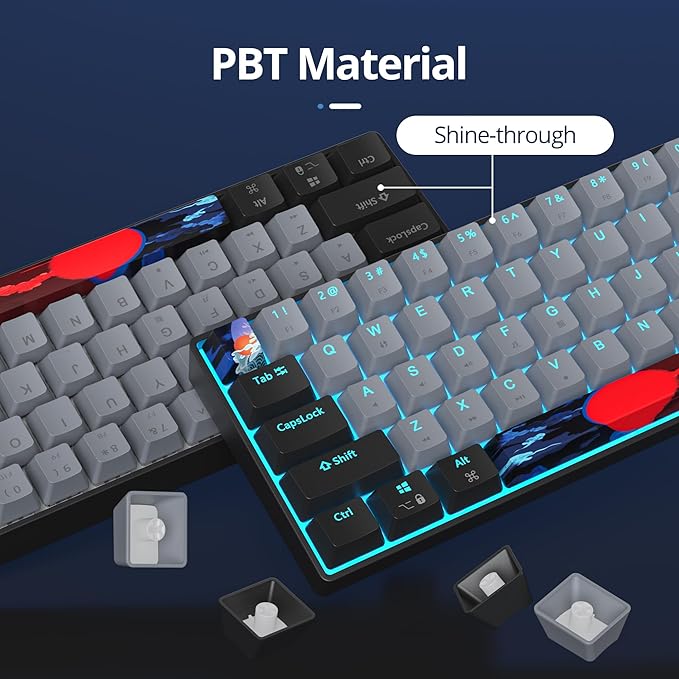 65 Percent Gaming Keyboard 68 Keys Mechanical Keyboard LED Backlit Ultra Compact Wired Key Board with Red Switch for Windows Laptop Gamer