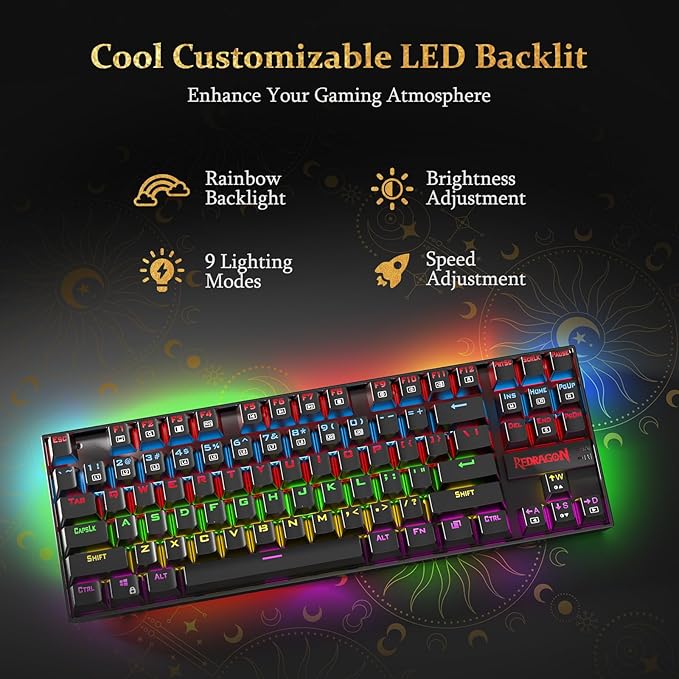 Redragon K552 Mechanical Gaming Keyboard 87-Key Compact LED Gaming Keyboard with Red Switches Anti-Ghosting Metal Frame for PC Gaming &amp Typing Beginner-Friendly (Black)